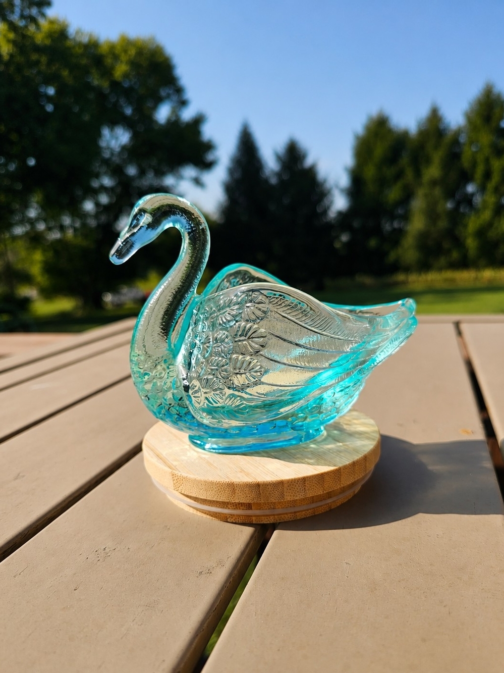 Vintage Fenton Rare Aqua Blue Glass Swan Figurine Elegant Decorative Collectible